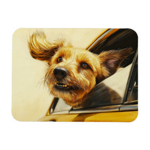 Kunstprint van een speelse hond die geniet van een magneet