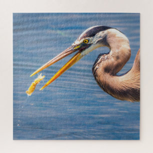 Kunstprint van Grote Blauwe Reiger die Prooi Vangt Legpuzzel