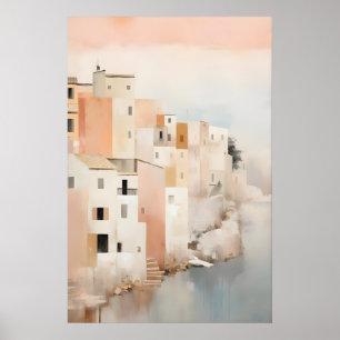 Kunstprint van kuststad Abstract zeegezicht in Poster