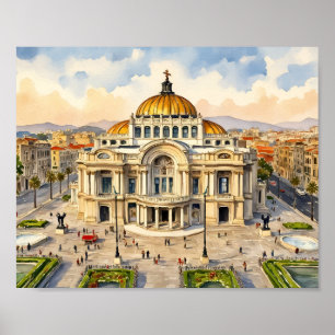 Kunstprint van Mexico-Stad in waterverf Poster