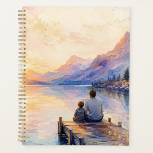 Kunstprint van vader en zoon meer aquarel planner