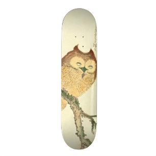 Kunstprint van vintage Japans schilderij Uil op Skateboard