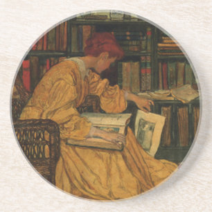 Kunstprint voor de Vintage Boekenliefhebber Art Zandsteen Onderzetter