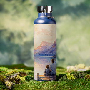 Kunstprint waterverf meer vader en zoon waterfles