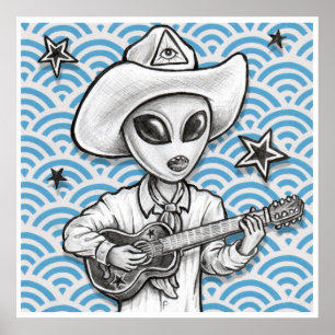 Kunstprinten 'The Space Cowboy' - (pop surrealisti Poster