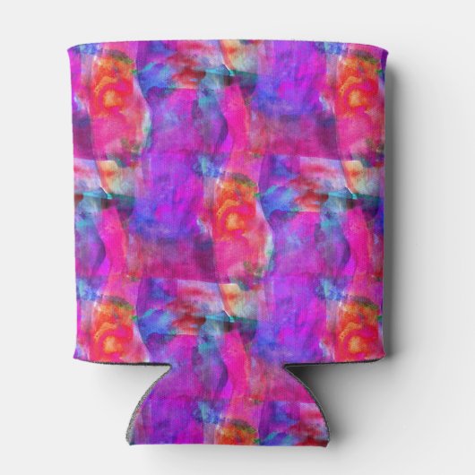 Kunstroze, blauwe, rode textuurachtergrond blikjeskoeler (Achterkant)