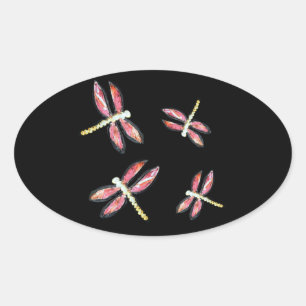 Kunstroze dragonfly decoratief ovale sticker