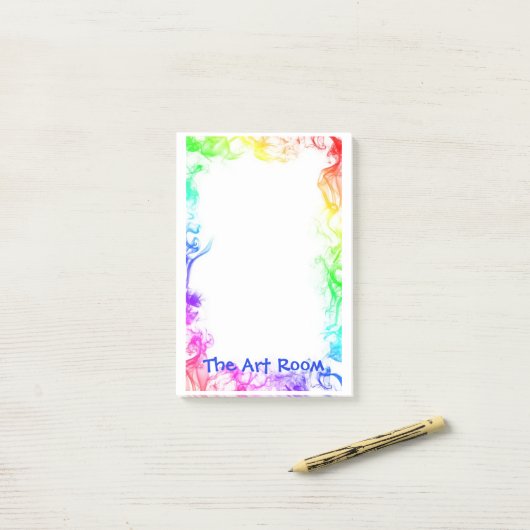 Kunstruimte na de introductie, kunstleraar, groot post-it® notes (Op bureau)