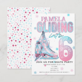 Kunstschaatsen 6e Verjaardagsfeestuitnodiging Kaart