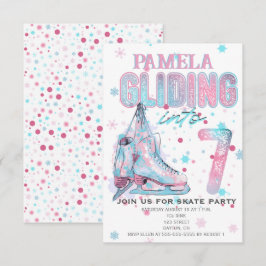 Kunstschaatsen 7e Verjaardagsfeestuitnodiging Kaart