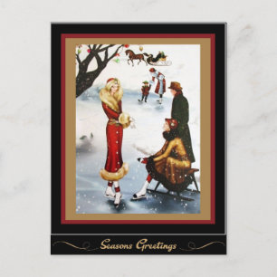 Kunstschaatsen Art Deco Kerst Dames Feestdagenkaart