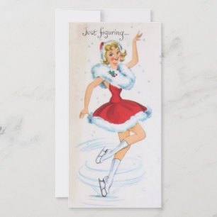 Kunstschaatsen meisje Kerst Vintage Feestdagenkaart
