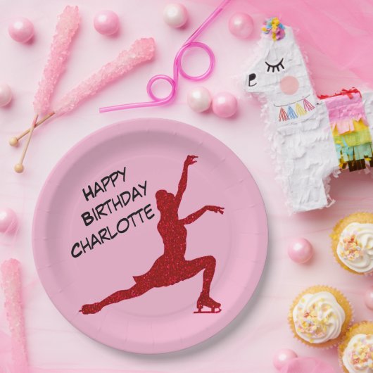 Kunstschaatsen Verjaardag Roze / Rode Partij Borde Papieren Bordje (Feest)