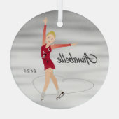 Kunstschaatser Blond in Rood Glas Ornament (Achterkant)