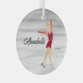 Kunstschaatser Blond in Rood Glas Ornament (Voorkant Rechts)