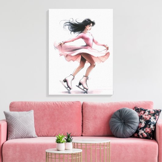 Kunstschaatsmeisje met roze Schaatsen Canvas Afdruk (Insitu (Woonkamer))