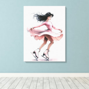 Kunstschaatsmeisje met roze Schaatsen Canvas Afdruk