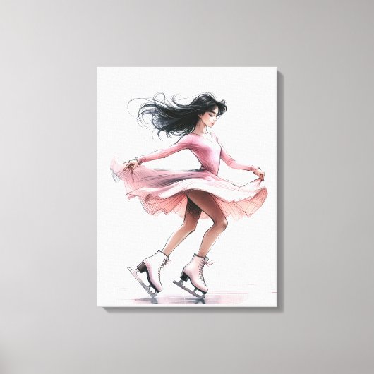 Kunstschaatsmeisje met roze Schaatsen Canvas Afdruk (Voorkant)