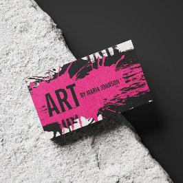 Kunstschilder Illustrator roze & zwarte inkt plast Visitekaartje