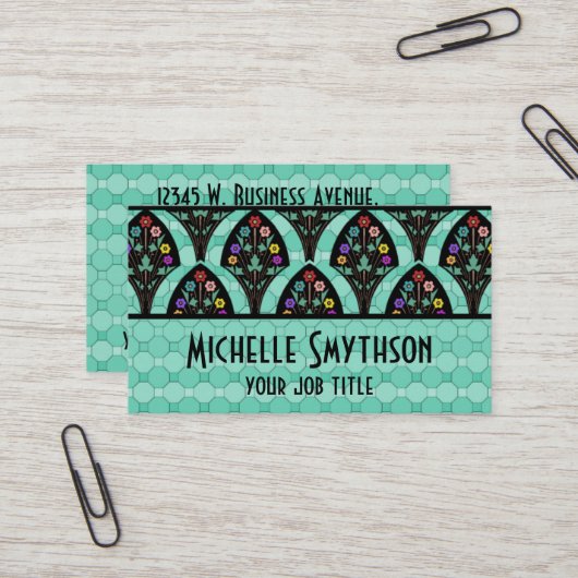  kunstschilderbloemmozaïek visitekaartje (Voorkant / Achterkant in situ)