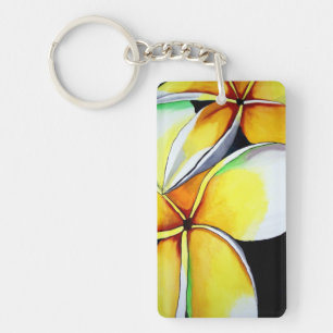 Kunstschilderij van Frangipani waterverf Sleutelhanger
