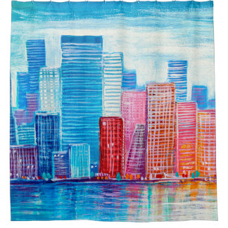 Kunstschilderij van wolkenkrabbers. Abstracte stij Douchegordijn