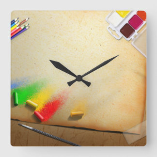 Kunstschilders met wandklok vierkante klok
