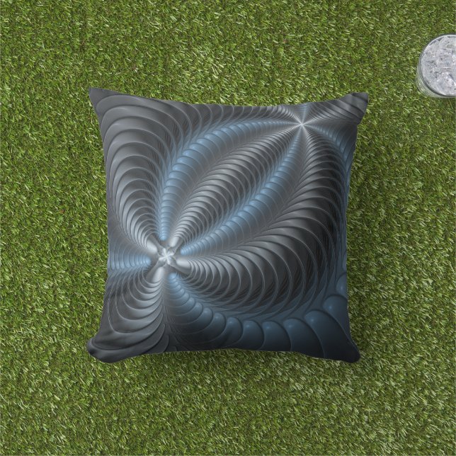 Kunststof Blauw Grijs 3D Fractal Art Modern Abstra Buitenkussen (Gras)