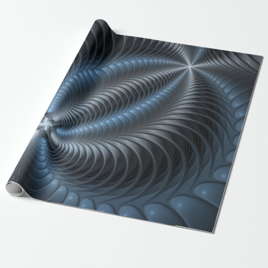 Kunststof Blauw Grijs 3D Fractal Art Modern Abstra Cadeaupapier (Uitgerold)