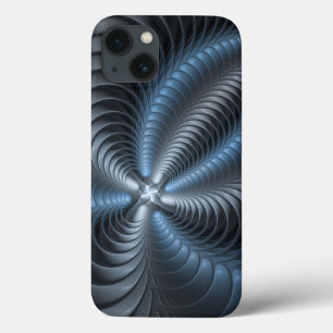 Kunststof Blauw Grijs 3D Fractal Art Modern Abstra iPhone 13 Hoesje