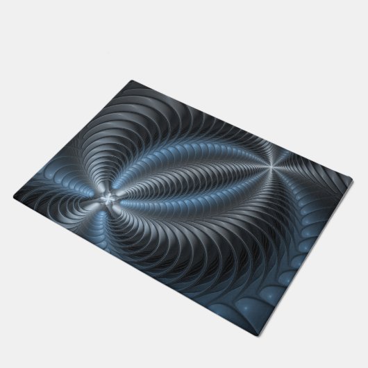 Kunststof Blauw Grijs 3D Fractal Art Modern Abstra Deurmat (Schuin)