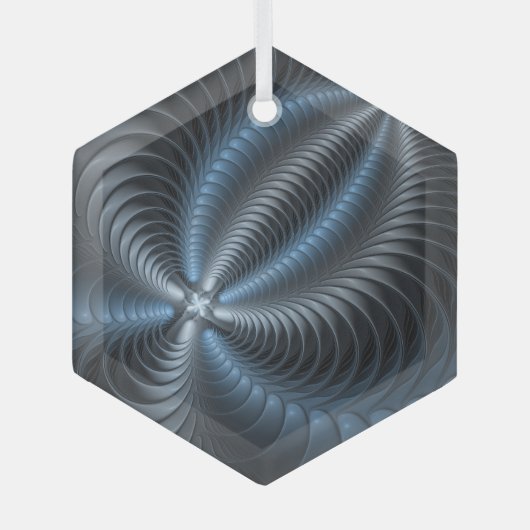 Kunststof Blauw Grijs 3D Fractal Art Modern Abstra Glas Ornament (Voorkant)