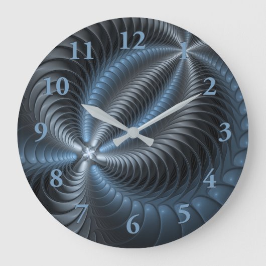 Kunststof Blauw Grijs 3D Fractal Art Modern Abstra Grote Klok (Voorkant)