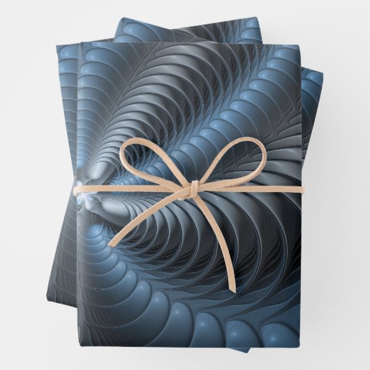 Kunststof Blauw Grijs 3D Fractal Art Modern Abstra Inpakpapier Vel (In situ)