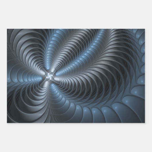 Kunststof Blauw Grijs 3D Fractal Art Modern Abstra Inpakpapier Vel (Voorkant)