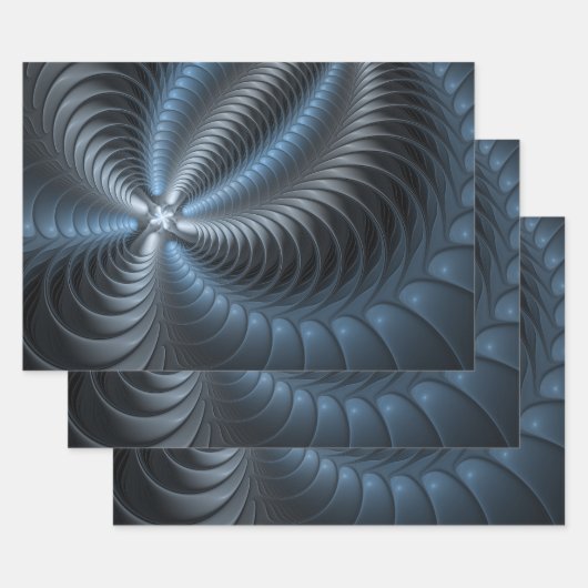 Kunststof Blauw Grijs 3D Fractal Art Modern Abstra Inpakpapier Vel (Set)