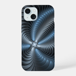Kunststof Blauw Grijs 3D Fractal Art Modern Abstra iPhone 15 Hoesje