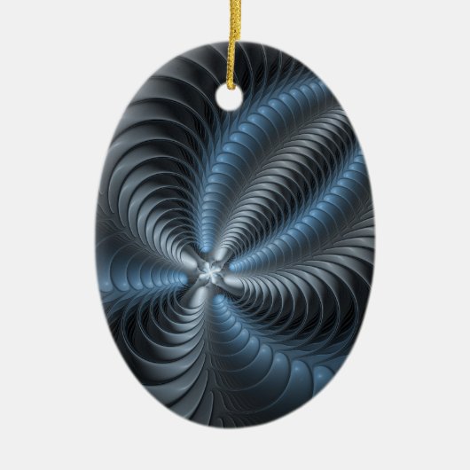 Kunststof Blauw Grijs 3D Fractal Art Modern Abstra Keramisch Ornament (Voorkant)