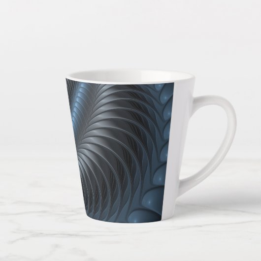 Kunststof Blauw Grijs 3D Fractal Art Modern Abstra Latte Mok (Rechts)