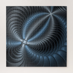 Kunststof Blauw Grijs 3D Fractal Art Modern Abstra Legpuzzel