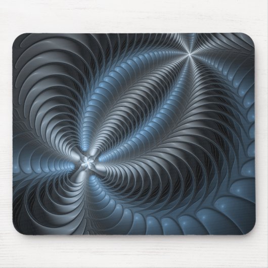 Kunststof Blauw Grijs 3D Fractal Art Modern Abstra Muismat (Voorkant)