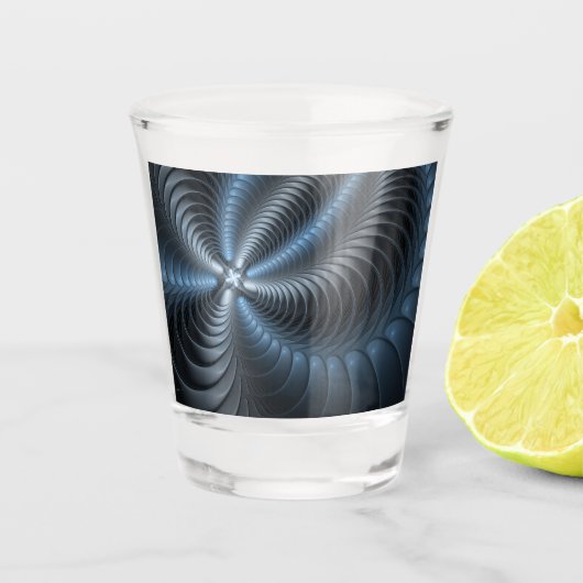 Kunststof Blauw Grijs 3D Fractal Art Modern Abstra Shot Glas (Voorkant)
