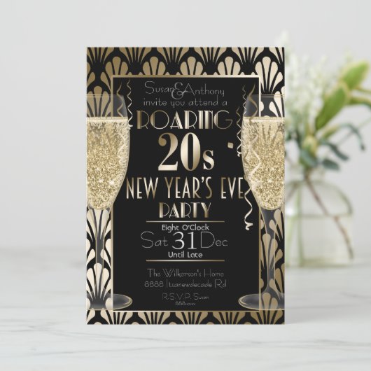 Kunststof Deco New Year's Champagne Glasses Kaart (Staand voorkant)