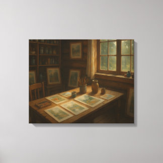 Kunststudio van een Watercolorist Canvas Afdruk