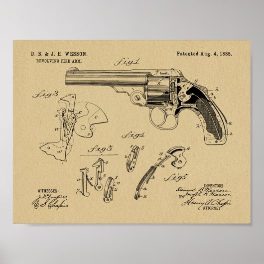 Kunsttekenafdrukken van 1885-Wesson Pistool Poster (Voorkant)