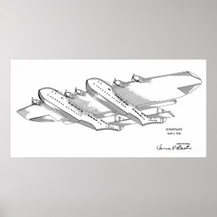 Kunsttekening 1939 Ocean Airplane Patent Poster