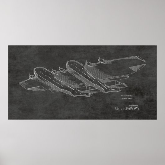 Kunsttekening 1939 Ocean Airplane Patent Poster (Voorkant)