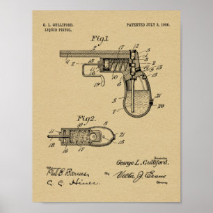 Kunsttekening van 1906 Pistool-octrooi op water Poster