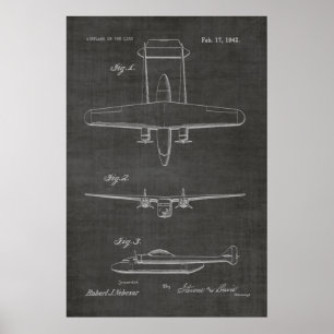 Kunsttekening van 1942 Twin Airplane Patent Print