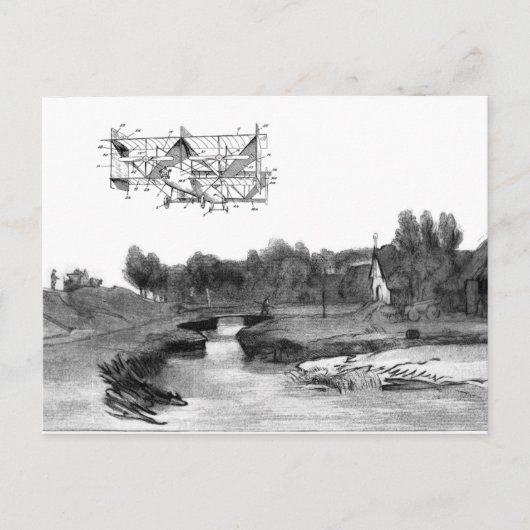 Kunsttekening van de  vliegmachine briefkaart (Voorkant)